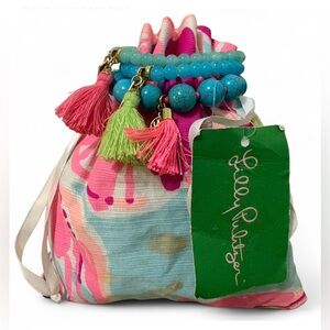 Lilly Pulitzer Turquoise Beaded Tassel Bracelet Set | Boho Resort Stack.